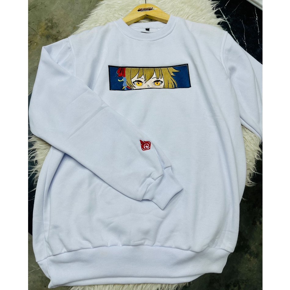 Crewneck Yoimiya White Embroidery Anime Gaming Genshin Impact Premium Unisex