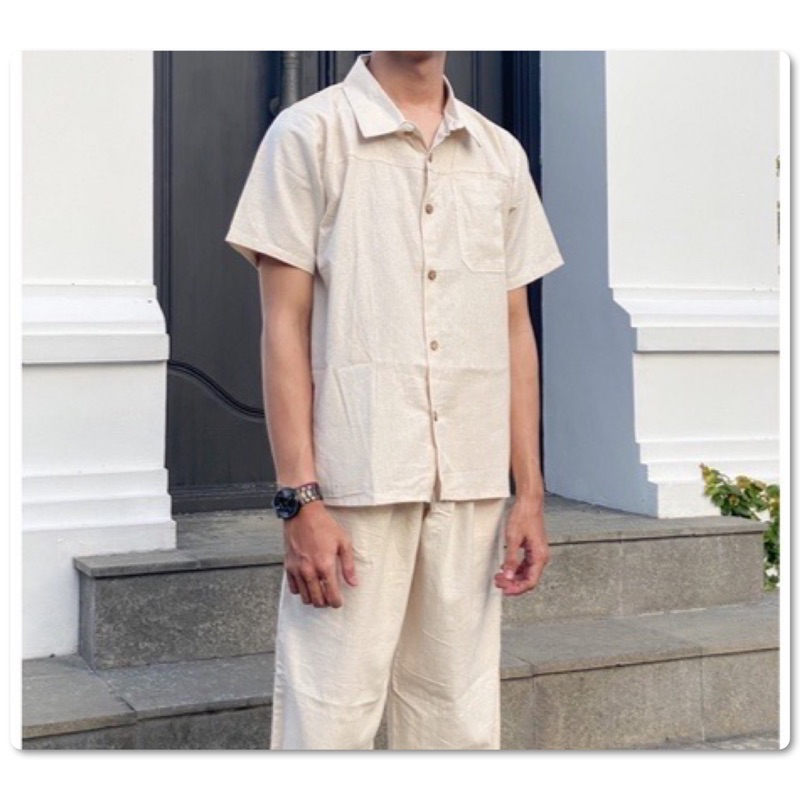 Kemeja Linen Pria / Atasan Pria Polos Casual /Outfit Summer