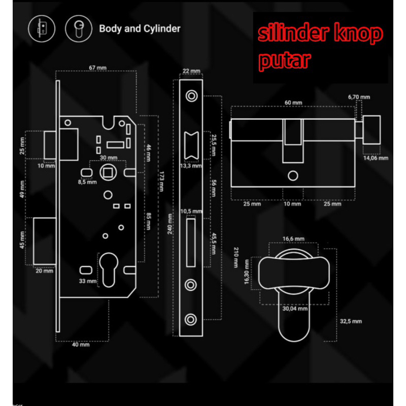 Kunci pintu komplit ukuran besar + silinder putar knop/ kunci kunci besar set,handle besar set stanlis padat