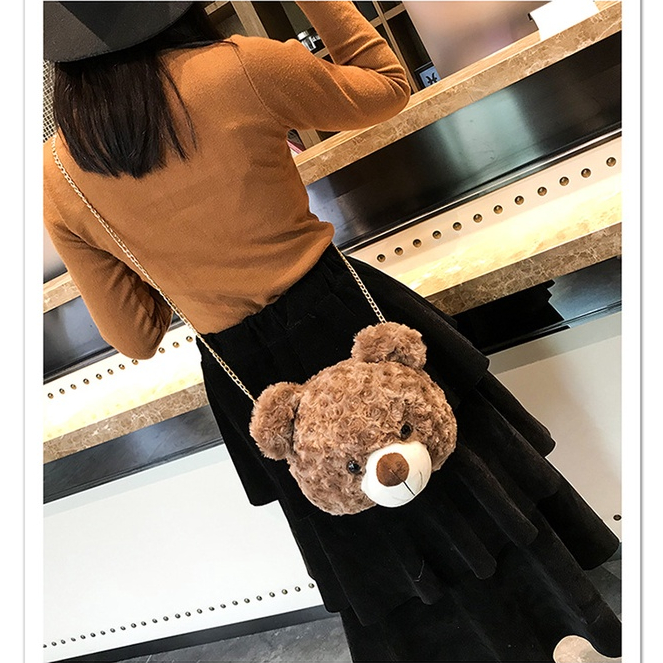 &quot;aurabagss&quot; - Tas Wanita Tas Selempang Beruang Bulu Tas Boneka Bulu Beruang Tas Selempang Bulu Sling Bag Cute Remaja Wanita Teddy Bear