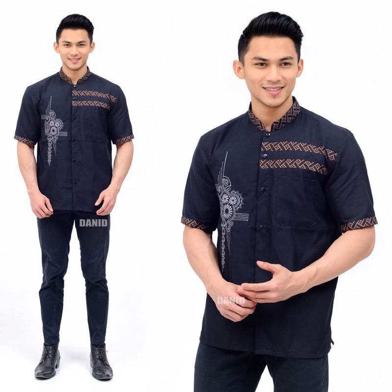 Baju Koko Pria Gus Azmi Lengan Pendek Bordir Katun Size M L XL