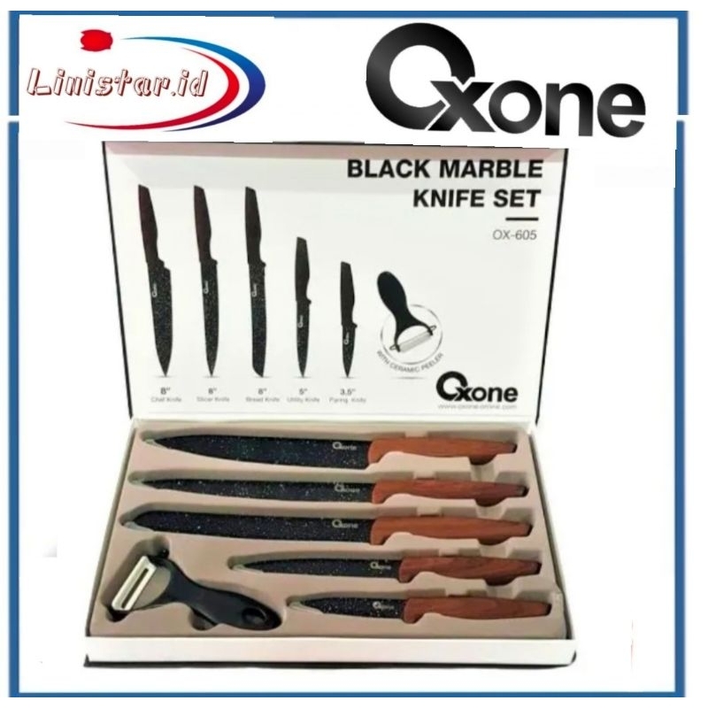 PISAU DAPUR OXONE/Knife Oxone OX-605/PISAU SET OXONE/ Pisau Dapur Black Marble Knife Set OX 605 OX60