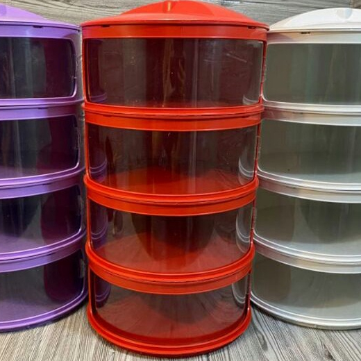 Food Storage 4 Susun Food Cover Layer Penutup Makanan Tudung Saji Susun 4 Tingkat Tri J-Merah Polos