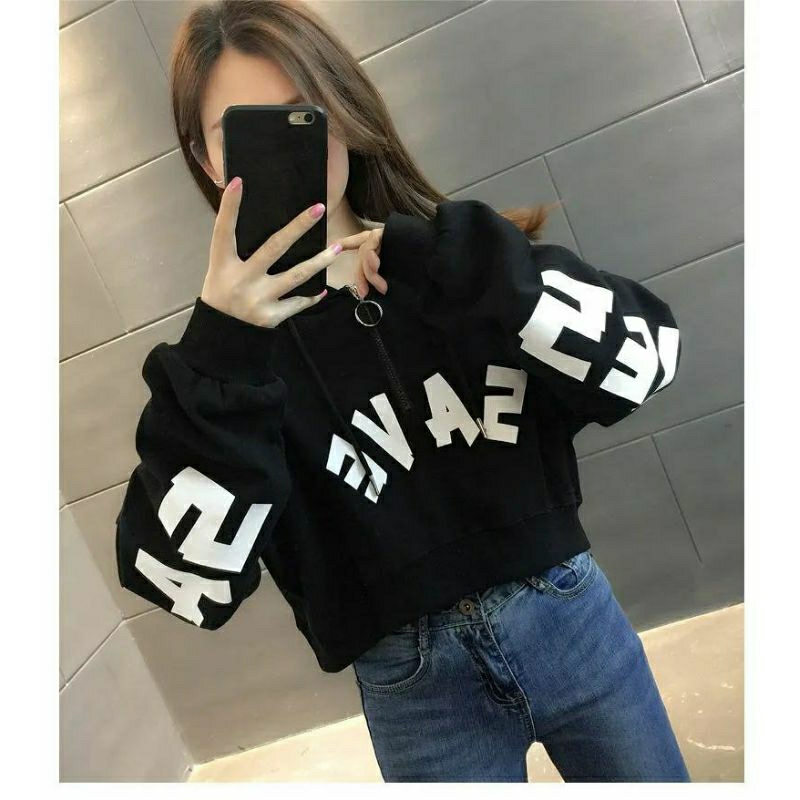 sweater crop wanita oversize / korean crop wanita / SWEATER SAVE  CROP OVERSIZE