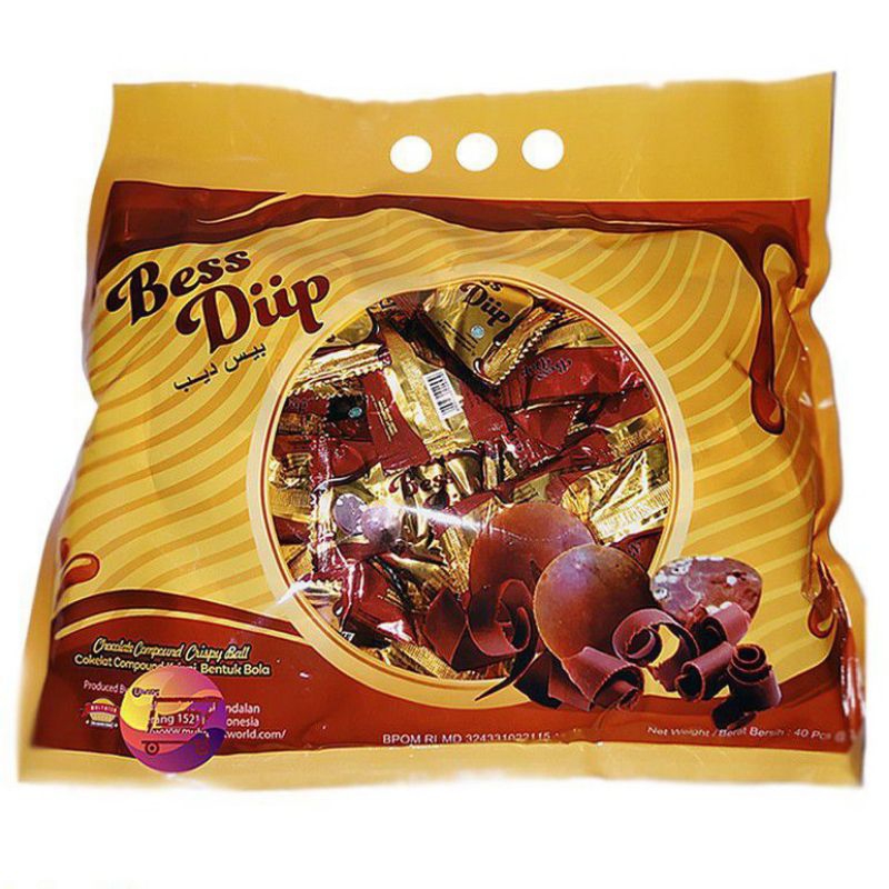 

Bess Diip Crispy Chocolate Ball Snack Bola Coklat Renyah Crispy 7 gr, 40 pcs