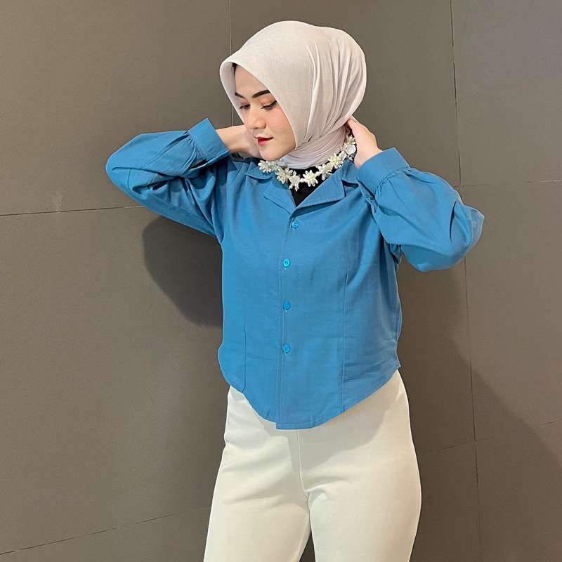 Alya Shirt Kemeja Crop Katun Linen By Vitafa