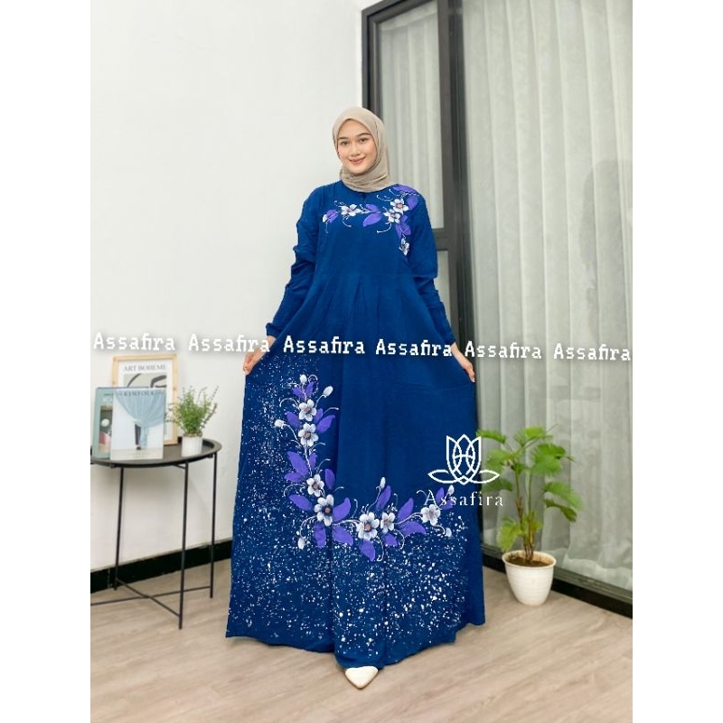 Gamis twill lukis rayon arabian premium kekinian motif terbaru