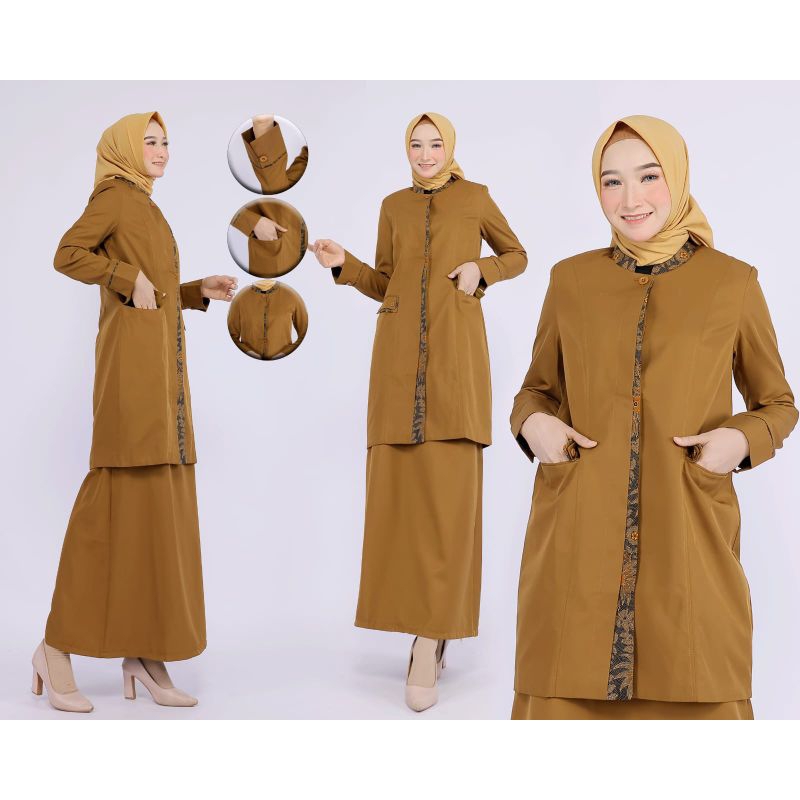 SERAGAM PEMDA TUNIK KANTONG TUTUP KOMBINASI BATIK ROK A/CELANA PANJANG. BHN KATUN BLAZER FREE HIJAB
