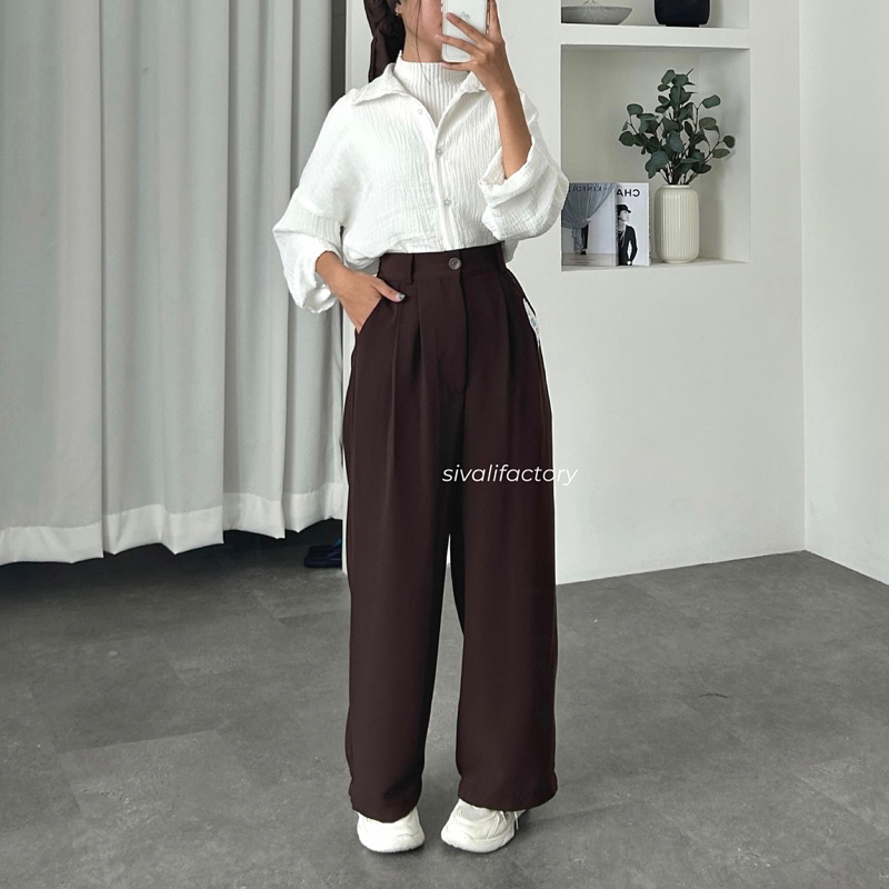 SIVALI Loose Pants 332 PETITE SIZE - Celana Kulot Polyester Anti Kusut - Trousers Kantor Formal / Casual