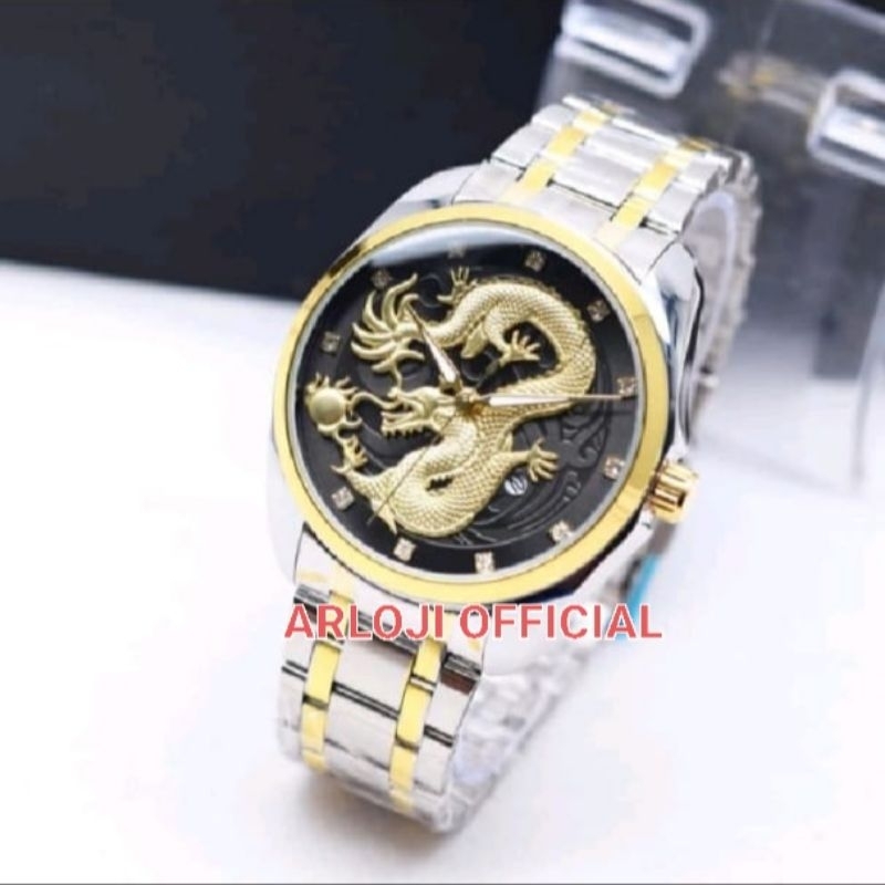 Jam tangan relief Naga diamond tanggal aktif water resist