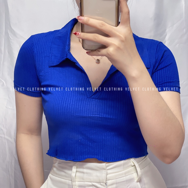 Crop Top Kerah Knit / Croptop Knit Premium / Crop Kerah Korean 4182