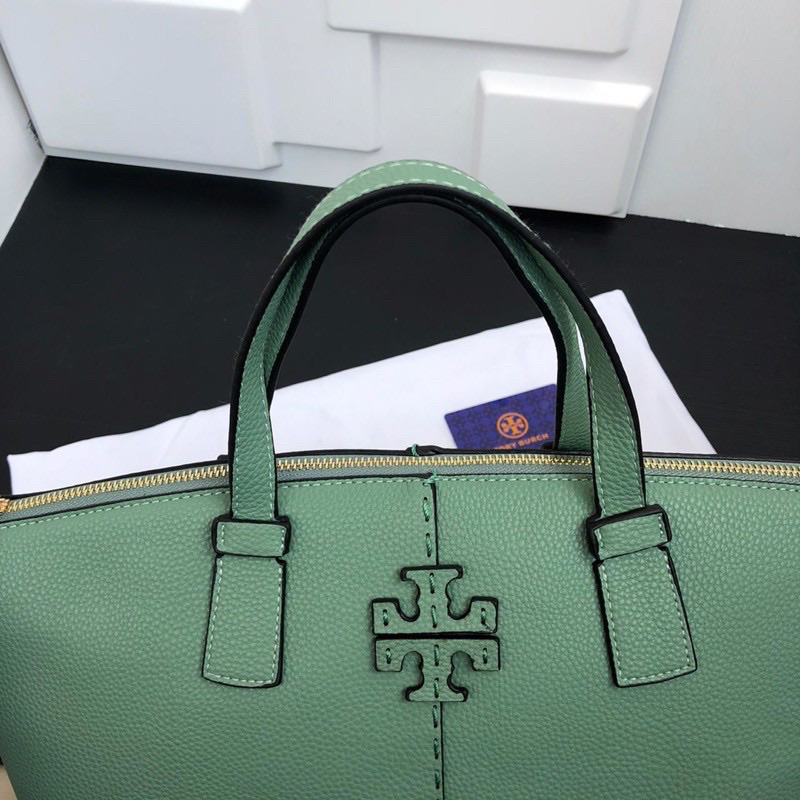 Tory Burch McGraw Zip Top Satchel Green