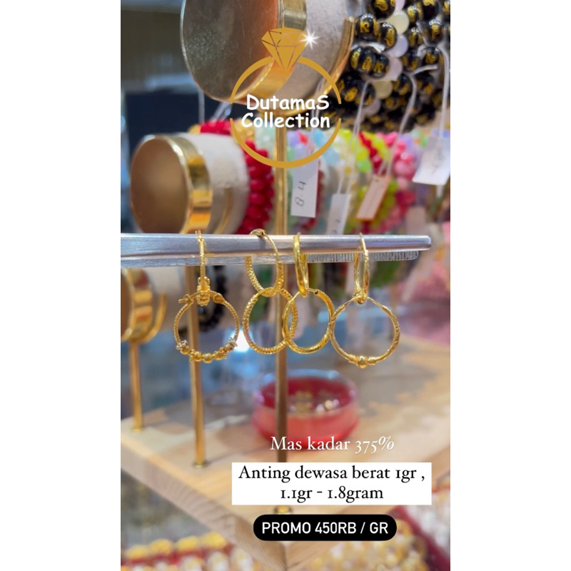 Anting Dewasa Berat 1gr an Emas Asli Kadar 375% (8k)