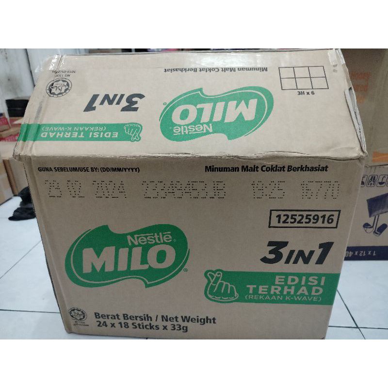 

Milo 3 in 1 atau milo stik malaysia isi 18*24 bks