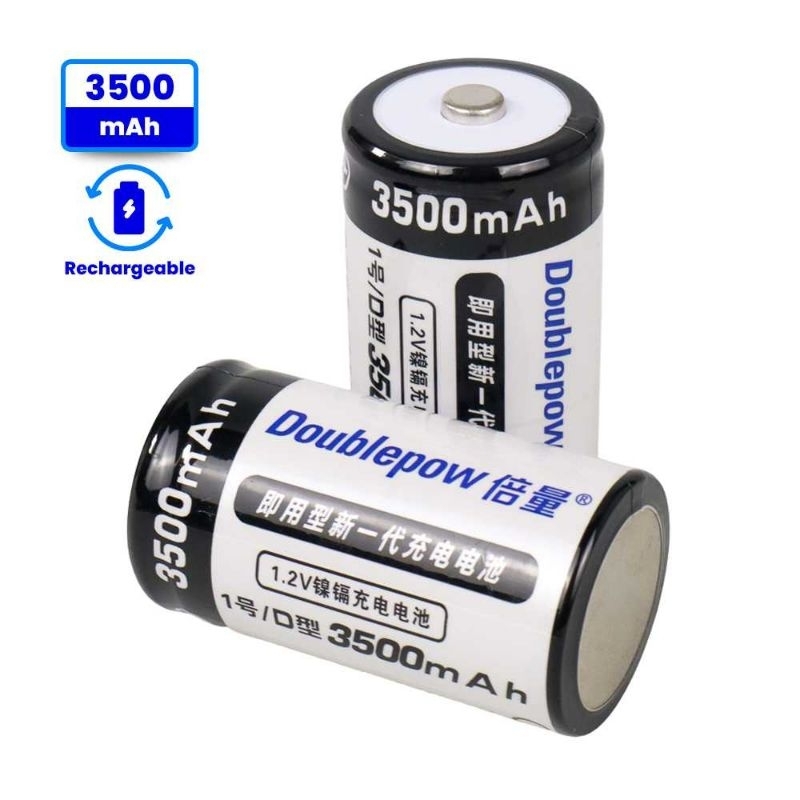 Doublepow Baterai Cas D Rechargeable 1.2V 3500mAh 2PCS