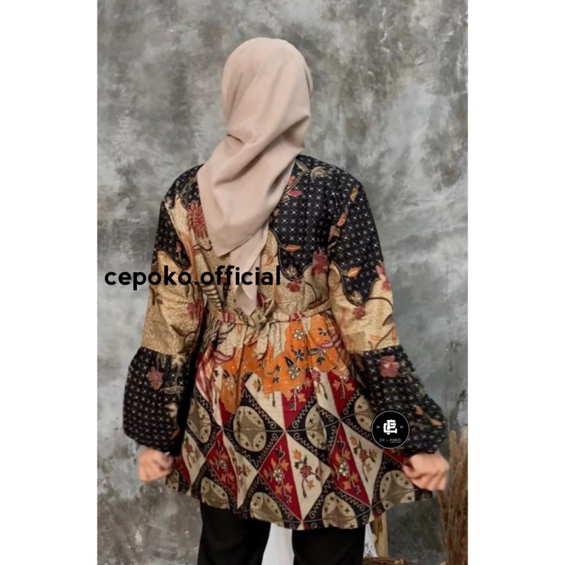 tey-17 Batik wanita ASJ SA HRB026 Kenongo Kemeja Tosca Pendek