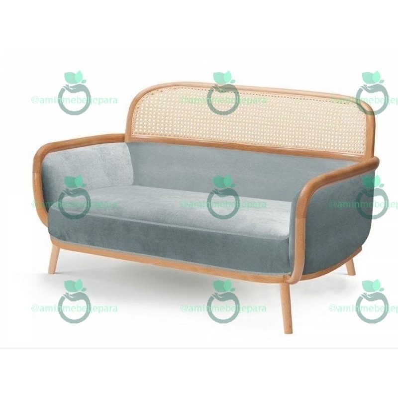 Sofa Jati Kombinasi Rotan 2 seater