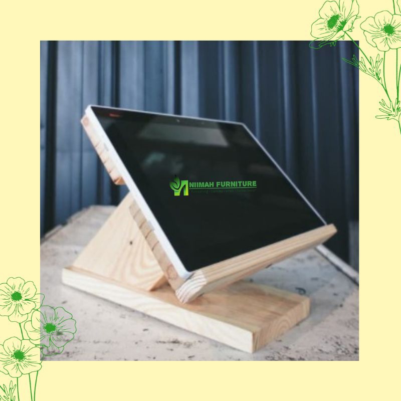 Dock Kasir Ipad Tablet Kayu Jati Belanda / Wooden Holder Ipad / Stand Tablet Ipad