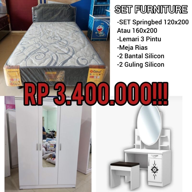 PROMO SET Furniture / SET Kamar tidur Springbed + Lemari + Meja Rias
