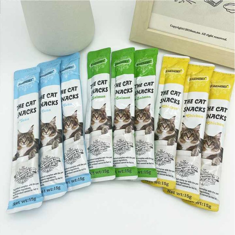 Snack Kucing Tuna Ayam Ikan Salmon 15gr Faenbei - Makanan Basah Kucing Anak Dewasa