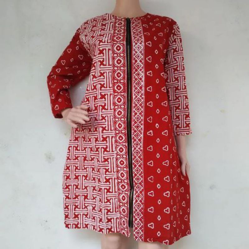 Tunik Dres kombinasi batik jumputan divariasikan dengan Reseliting Besi depan cocok untuk Kerja atau