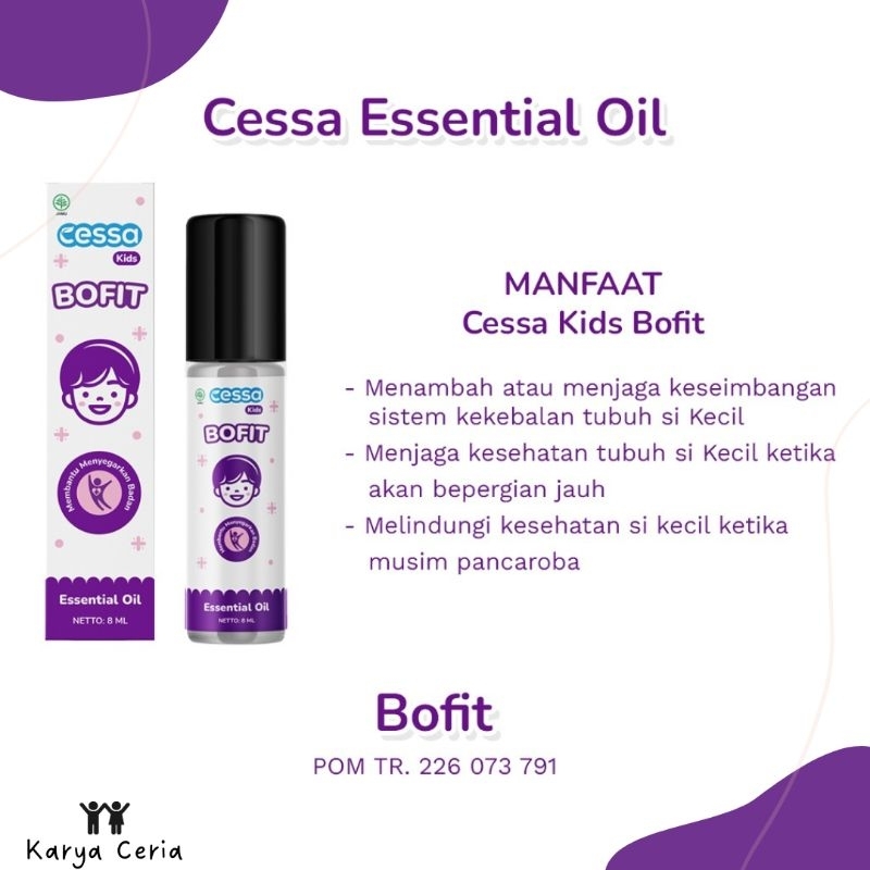 Kids Cessa Ungu Bofit - Essential Oil Menyegarkan Badan Meningkatkan Daya Tahan Tubuh Bayi Warna Ungu Usia 3-6 Tahun