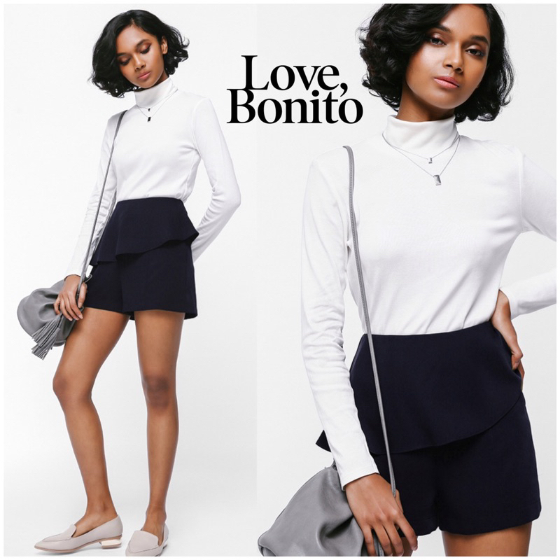 Love Bonito Salvane Asymmetrical Peplum Shorts Dark Blue Navy Short Hot Pants Casual Celana Pendek L