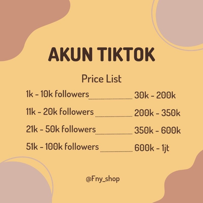 Akun Tiktok 10k - 20k followers