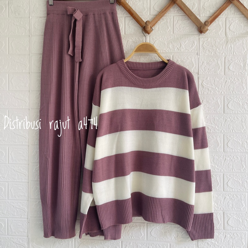 ONESET RAJUT SWEATER MAYUBI SETELAN CELANA KULOT RAJUT WANITA