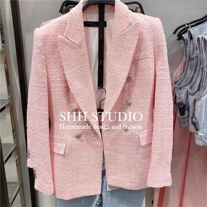 Tweed Blazer Pink Pastel Zara Jastip