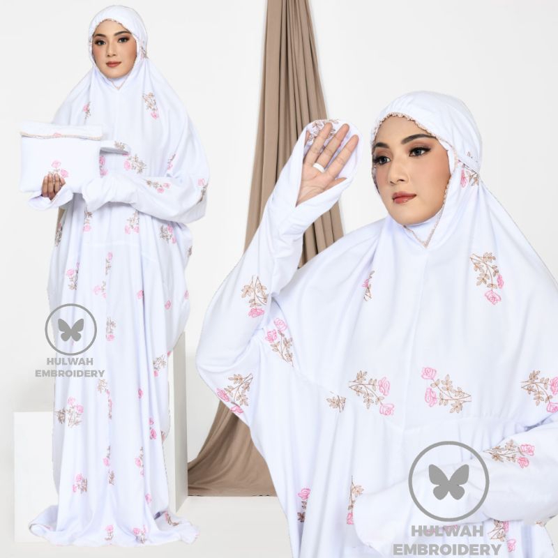 HULWAH - Mukena Terusan Dewasa Katun Premium Bordir Cantik Mewah Kirania Mukenah Lajuran Cantik