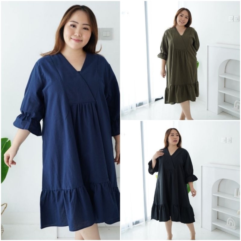 SUPER JUMBO DRESS PESTA WANITA LINEN FIT LD 130