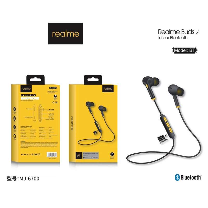 HEADSET - HANDSFREE - EARPHONE BLUETOOTH REALME MJ6700 MEGABASS EXTRABASS SPORT BISA SLOT MEMORY CARD KUALITAS GRADE A