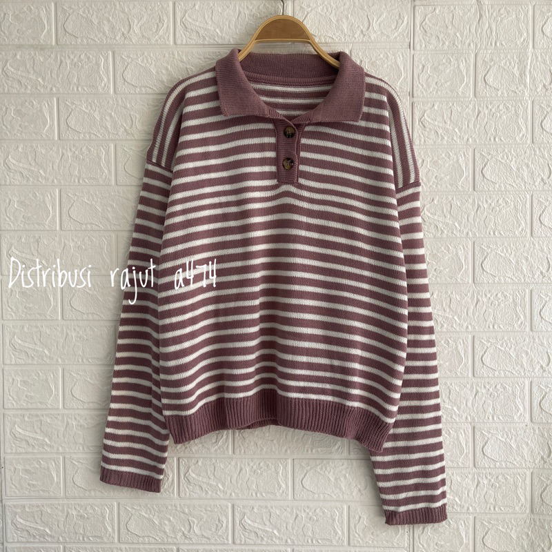 POLO SWEATER STARLA BLASTER BLOUSE STRIPPE LENGAN PANJANG-Javanese Parple