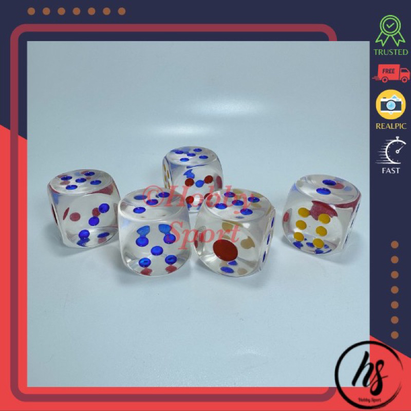 Dadu Dice Transparan Jumbo Impor Board Game Dot 3,2cm Transparant Uno
