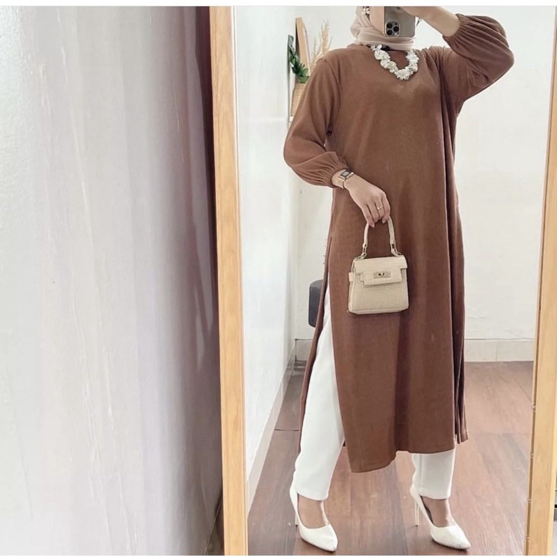 KAY TUNIK KNIT RAJUT HALUS OOTD VIRAL MUSLIMAH DRESS TUNIK RIB KNIT KAOS MELAR GROSIR MODELLANO