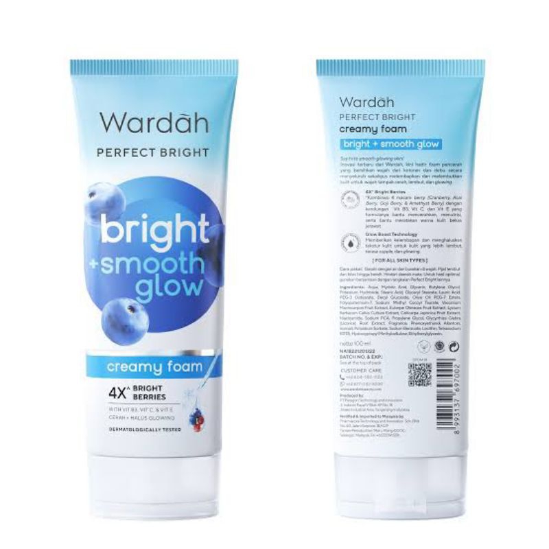 WARDAH PERFECT BRIGHT SMOOTH GLOW CREAMY FOAM 100 ML / FACE WASH WARDAH SMOOTH GLOW