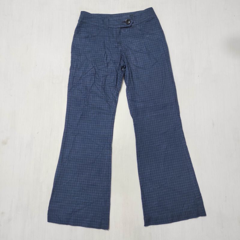 H&M women flare tartan pants blue size 28 cewek