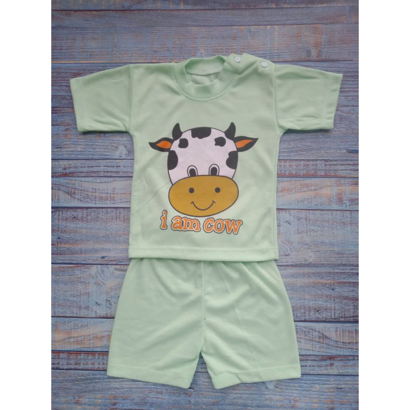 stelan oblong baby lengan pendek motiv cow