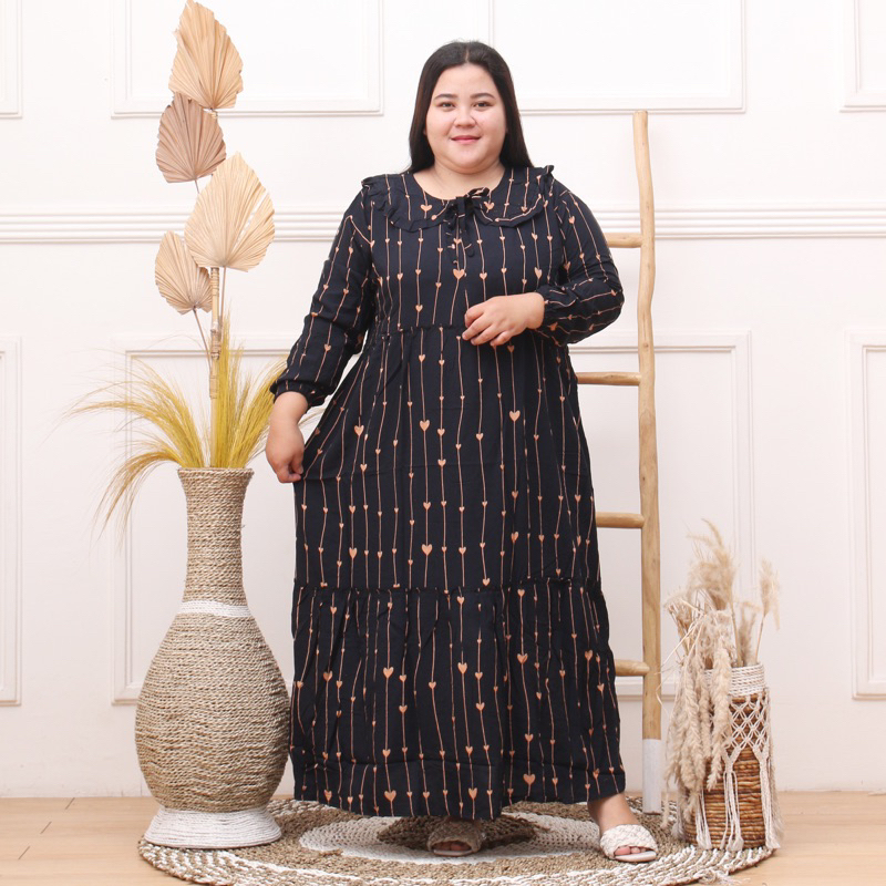 MIDI DRESS KEKENIAN MOTIF BUNGA JUMBO LD 130 MUAT BB 100 KG DRESS SUSUN MOTIF BIG SIZE DASTER MIDI M