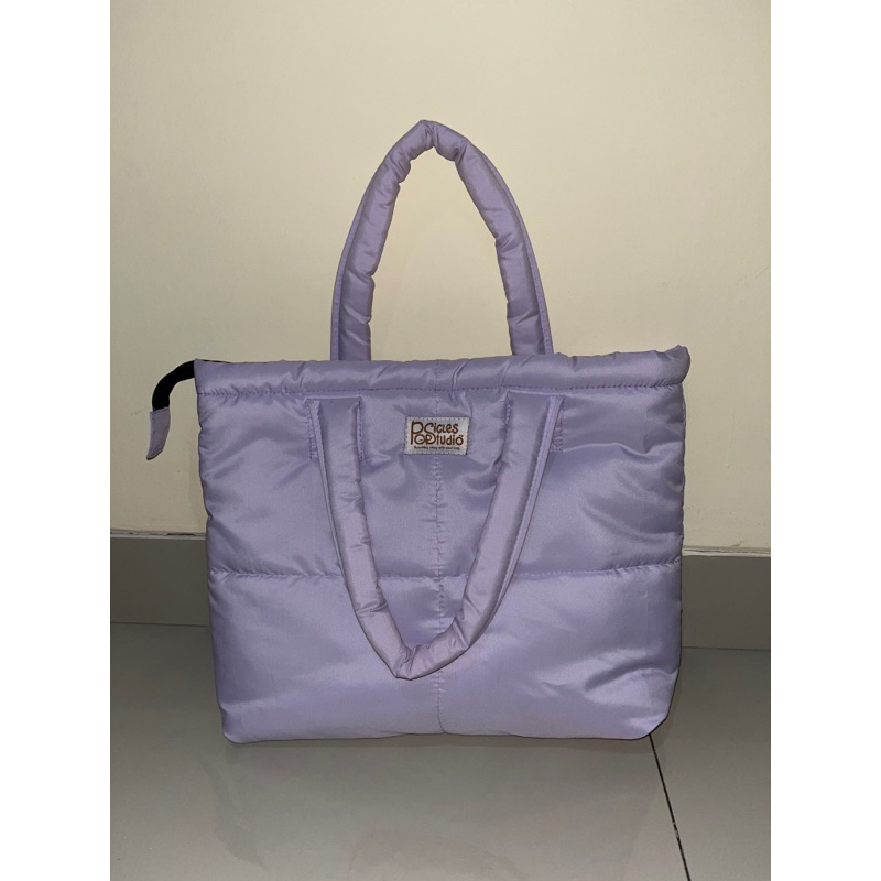 Puffy Bag Resleting Pastel Soft Purple Tas Laptop Totebag