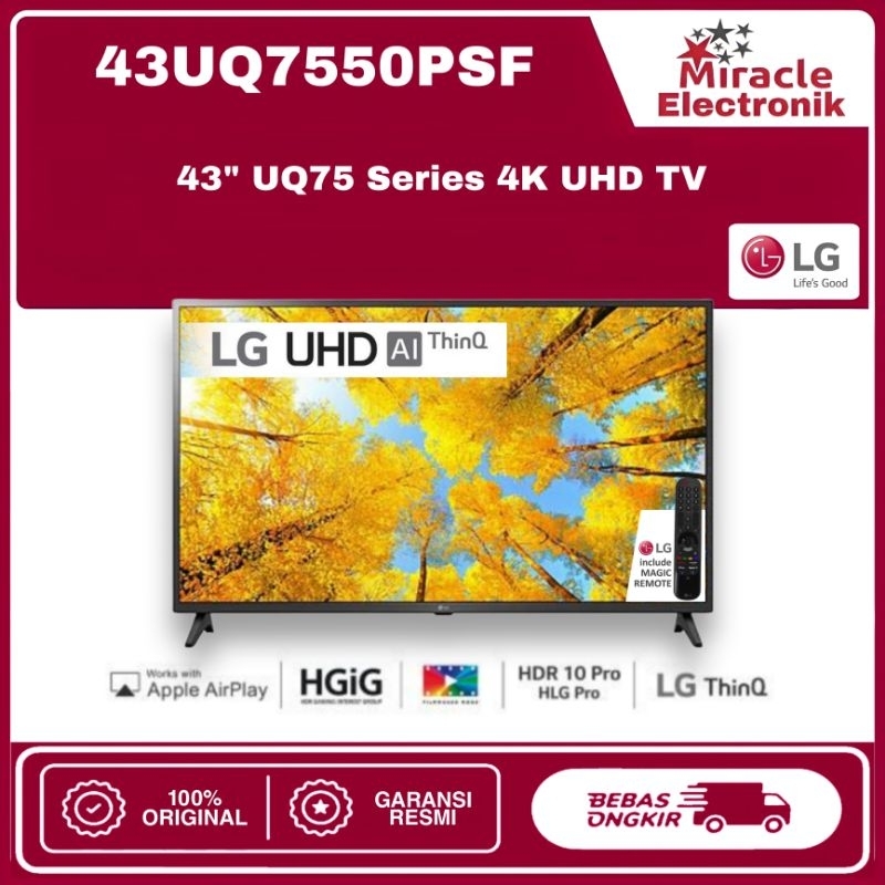 LG 43UQ7550 - 43" UQ75 Series Smart 4K UHD Display Ai Thinq | Quad Core Processor 43UQ7550PTC