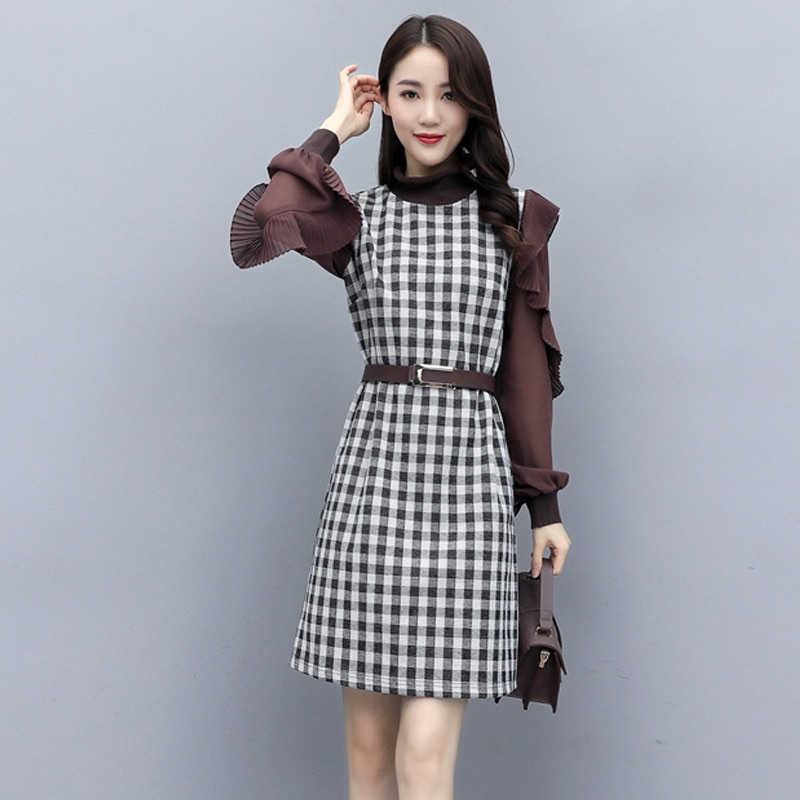 Dress Fashion Pullover Versatile Plaid M352