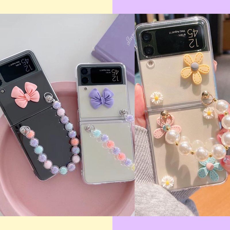 Pastel 3D Flower Hand Grip Case Samsung Galaxy Z Flip 5 3 4 2 Fold Fold5 Fold4 Fold3 Fold2 Flip5 FLip3 Flip4 Flip2 Zflip4 Zflip3 Zflip2 S23 S23 Plus S23Plus S23 Ultra S23Ultra