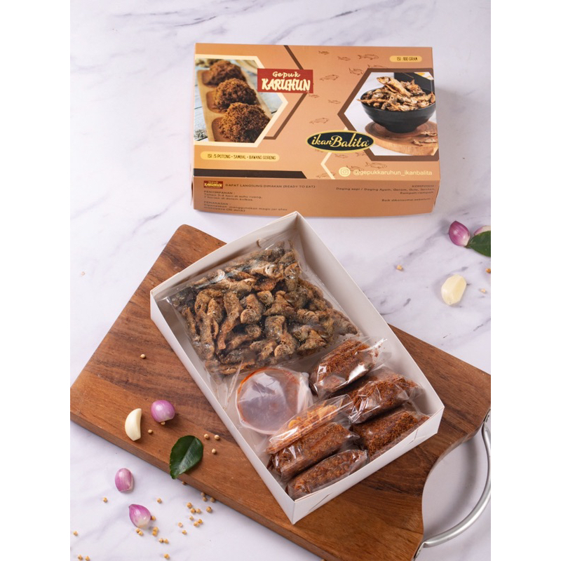 

Gepuk Karuhun Sapi & Ikan Balita Mix | Lauk siap makan (ready to eat) | Oleh-oleh khas Bogor