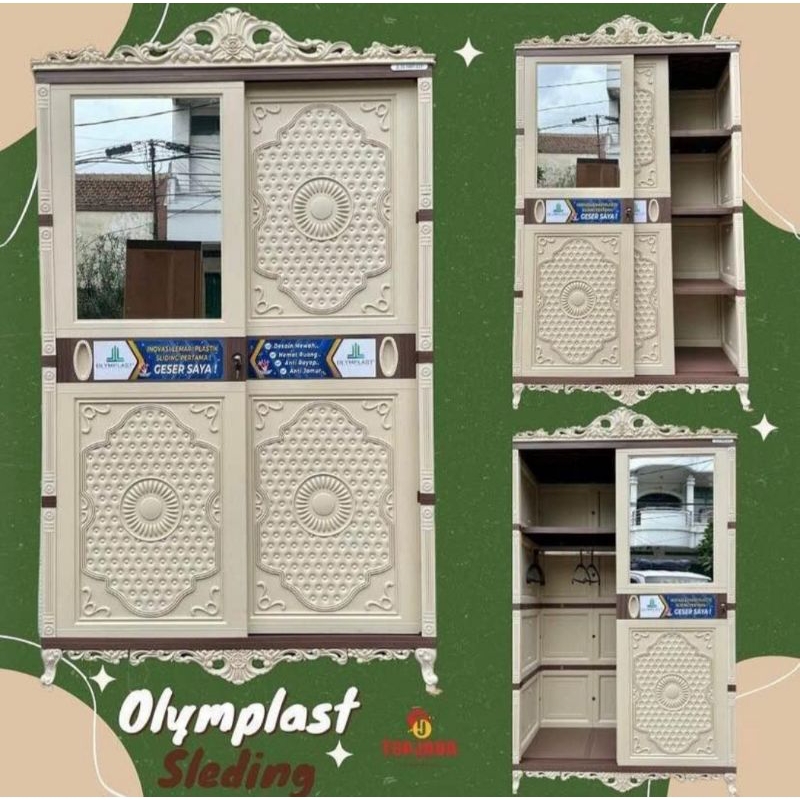 Lemari Pakaian Sliding Olymplast Classic Modern / Lemari Baju Geser Olymplast / Lemari 2 Pintu Slidi