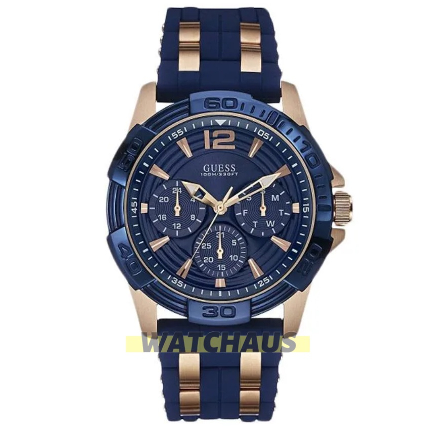 JAM TANGAN PRIA GUESS W0366G4 W0366 G4 ANALOG CHRONOGRAPH BLUE ROSEGOLD RESIN/ SILICONE/ RUBBER STRA