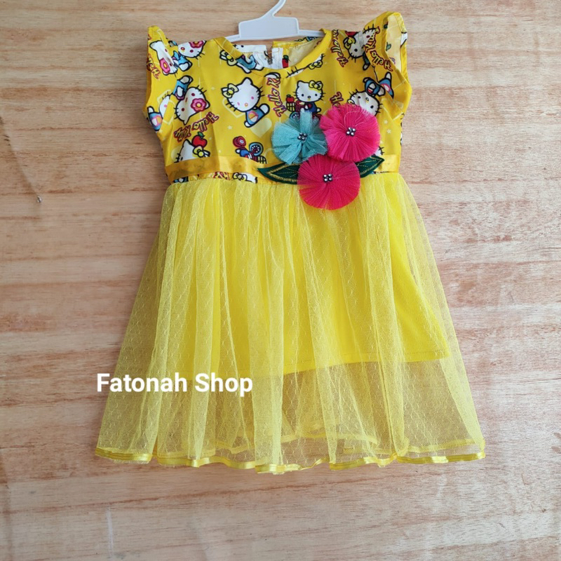 Dress anak 1 2 tahun gaun anak tutu hellokitty lucu baju anak cewek rok shabi Hk( dress shabi hellokitty )