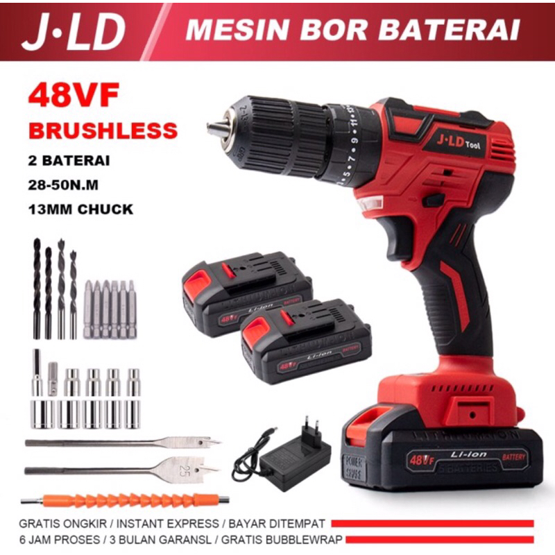 Mesin bor beton 13mm Cordless impact drill JLD 48V bor batrei Tembok kayu besi