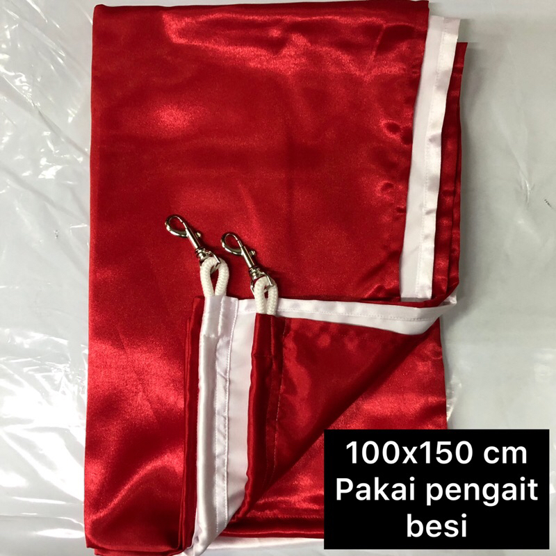 Bendera merah putih 100x150 cm satin pakai pengait besi